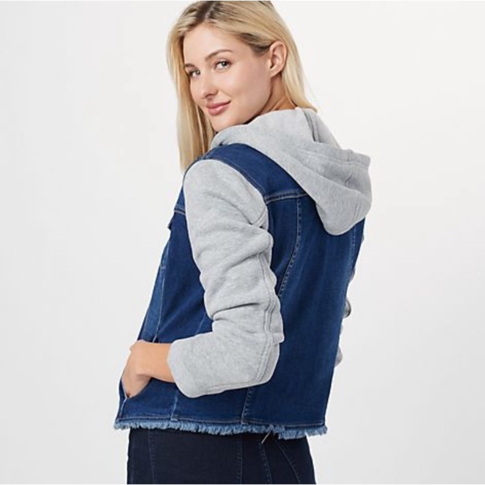Susan Graver Stretch Denim Frayed Hem & French Terry Jean Jacket - Picture 6 of 16
